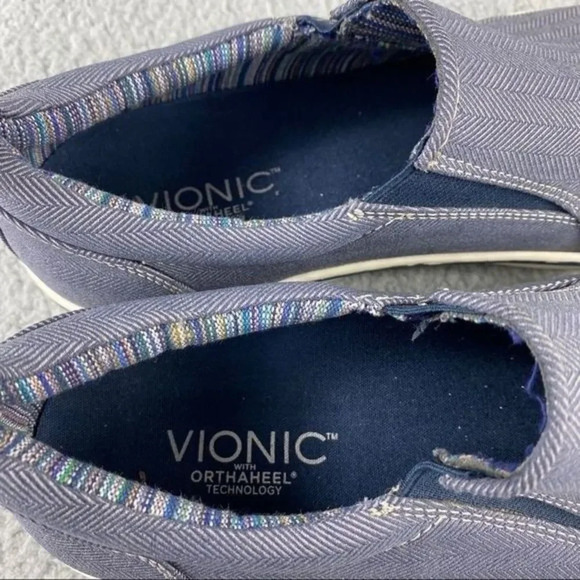 VIONIC SNEAKER CONNER Casual Slip-on Mens 7 Shoe Gray Blue Elastic Pull Tab Logo - Picture 10 of 12